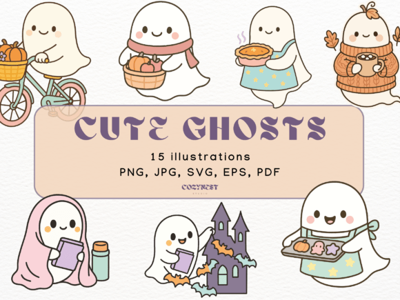 Download Cute Halloween Spooky Ghost Cliparts SVG - Premium Bundle