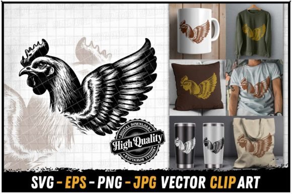Download Vintage Rooster Spreading Wing Stencil - Wing Collection